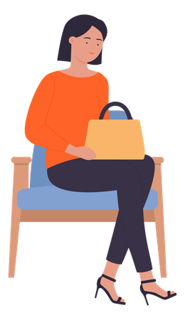 Woman sitting on chair with purse  イラスト