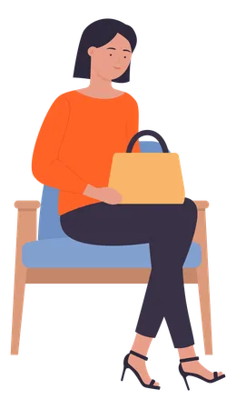 Woman sitting on chair with purse  Illustration