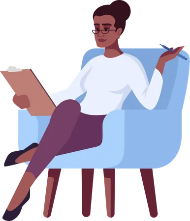 Woman sitting on chair writing notes  Illustration