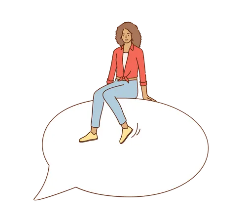 Woman sitting on chat bubble  Illustration