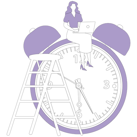 Woman sitting on clock  Illustration