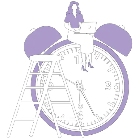 Woman sitting on clock  Illustration
