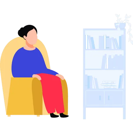 The Woman Is Sitting On The Couch Illustration