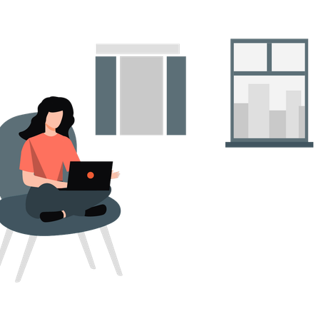 Woman sitting on couch and doing freelancing job  Illustration