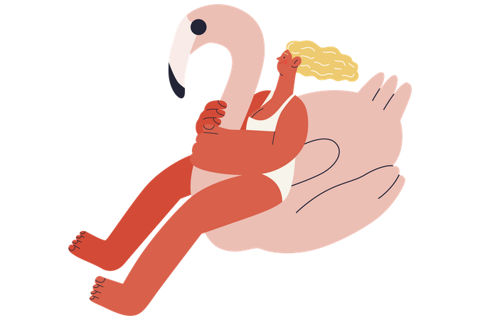 Woman Sitting On Duck Inflatable Float Illustration