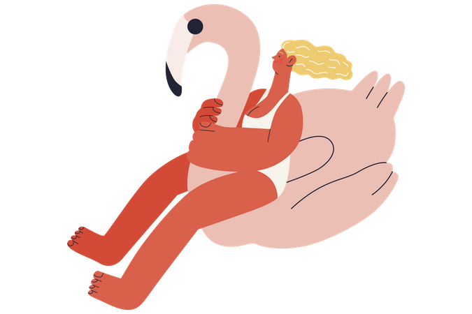 Woman Sitting On Duck Inflatable Float  Illustration