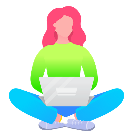 Woman Sitting on Floor with Laptop Illustration
