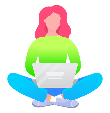 Woman Sitting on Floor with Laptop  Illustration