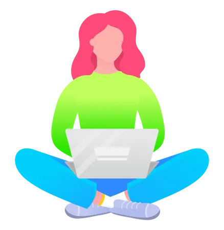 Woman Sitting on Floor with Laptop  Illustration