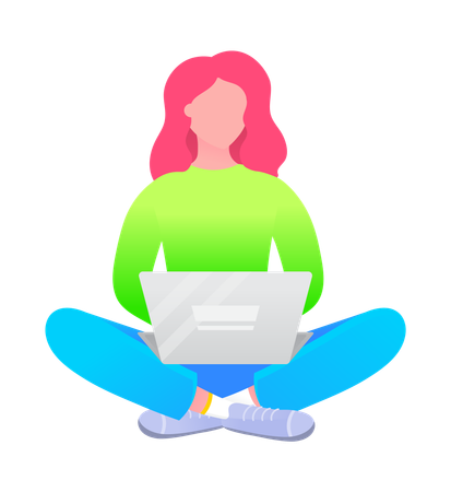 Woman Sitting on Floor with Laptop  Illustration