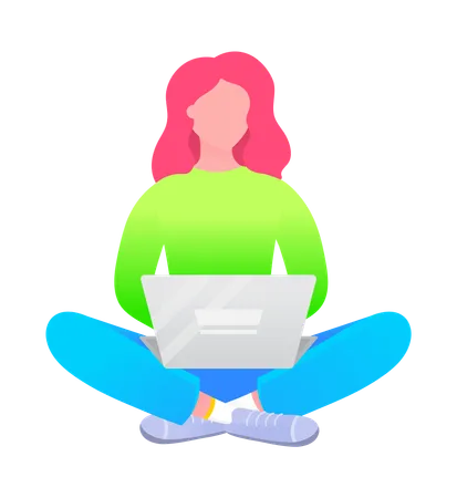 Woman Sitting on Floor with Laptop  Illustration