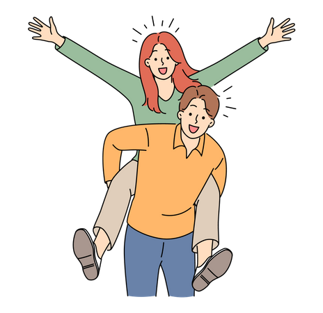 Woman sitting on man back  Illustration