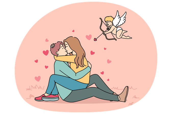 Woman sitting on man hugging and cuddling  Illustration