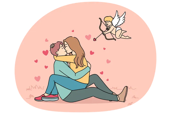 Woman sitting on man hugging and cuddling  Illustration