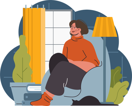 Woman sitting on sofa  Illustration