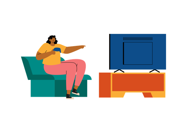 Woman Sitting on Sofa and Playing Video Game  Illustration