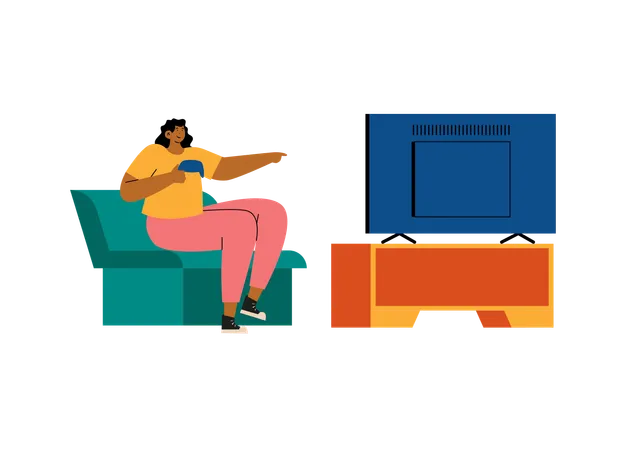 Woman Sitting on Sofa and Playing Video Game  Illustration