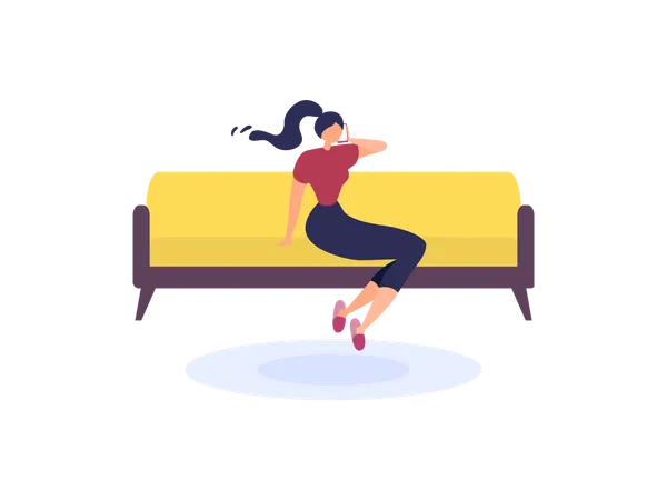 Woman sitting on sofa talking on phone Illustration
