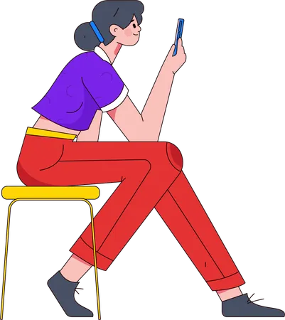 Woman sitting on stool and using smartphone  Illustration