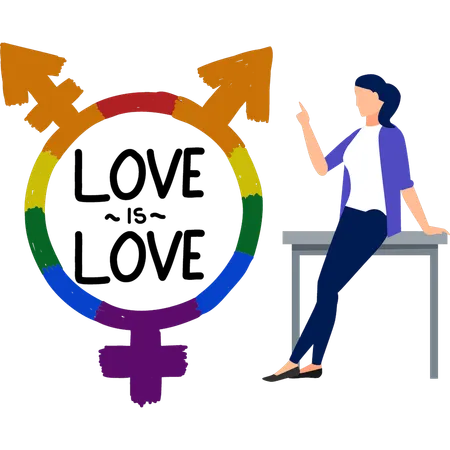 Woman sitting on table and talking about gender sign  Illustration