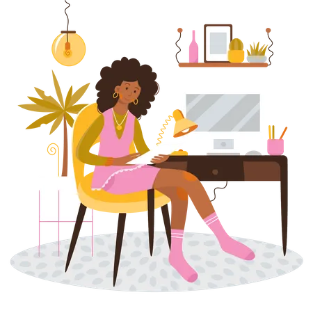Woman sitting on workdesk  Illustration