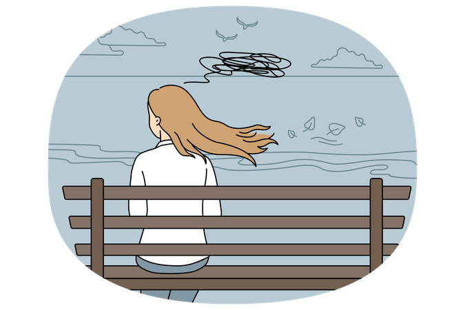 Woman sitting relaxing outdoors suffer from anxiety  Illustration