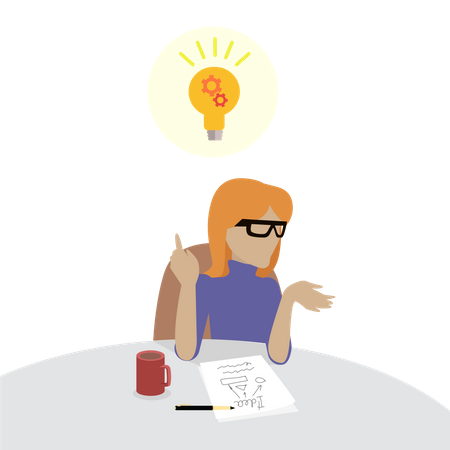 Woman Sitting Thinking About Solution of Problem  Illustration