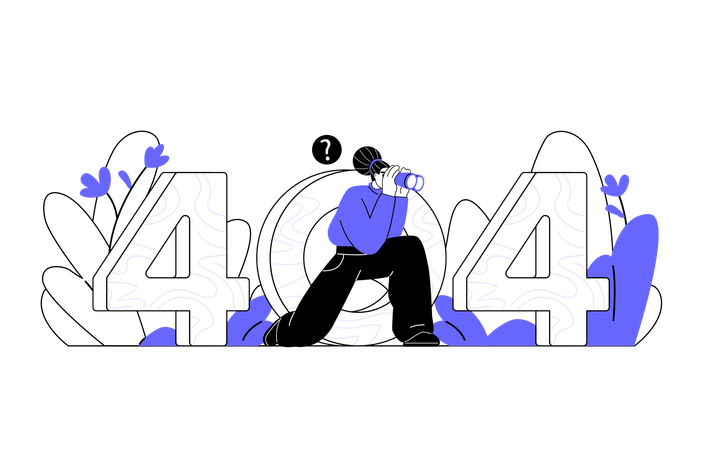 Woman sitting while looking for something using binoculars through number 404  Illustration
