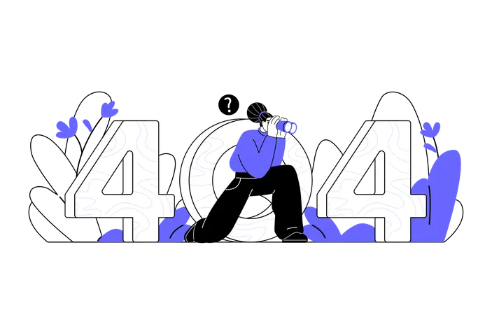 Woman sitting while looking for something using binoculars through number 404  Illustration