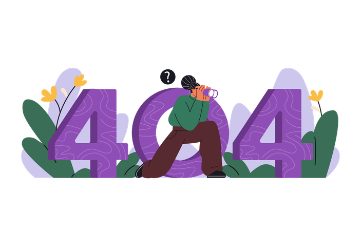 Woman sitting while looking for something using binoculars through number 404  Illustration