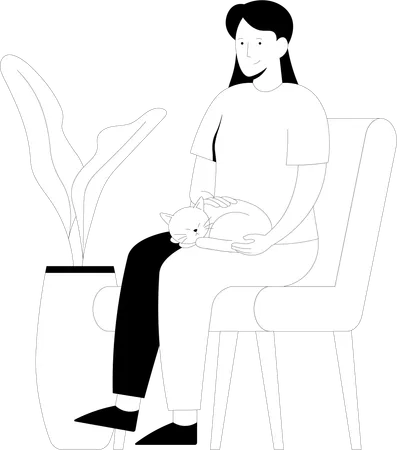 Woman sitting with cat  Illustration
