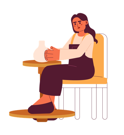 Woman sitting with clay vase  Illustration