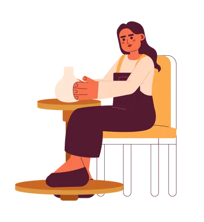 Woman sitting with clay vase  Illustration