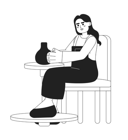Woman sitting with clay vase  イラスト