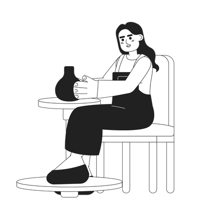 Woman sitting with clay vase  Illustration