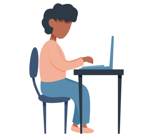Woman sitting with laptop surfing internet at workplace  Illustration