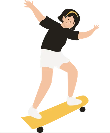Isolated On Young Woman On A Skateboard Vector Illustration Girl Character Riding A Board Design Element Modern Activity Urban Vehicle In Flat Cartoon Style Illustration
