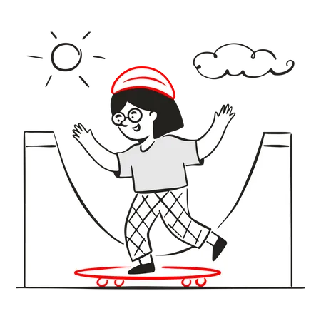 Woman skateboarding in park  Illustration