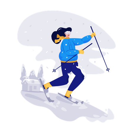 Woman Skiing In Snow Illustration