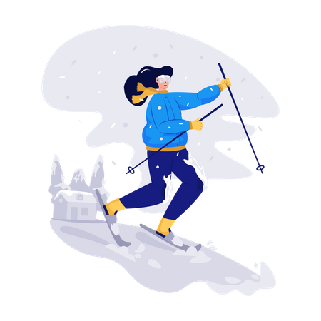 Woman Skiing In Snow  Illustration