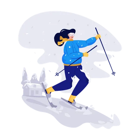 Woman Skiing In Snow  Illustration