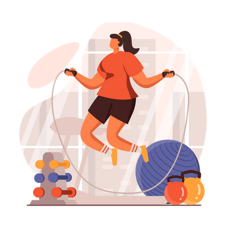 Woman skipping rope at gym  Illustration