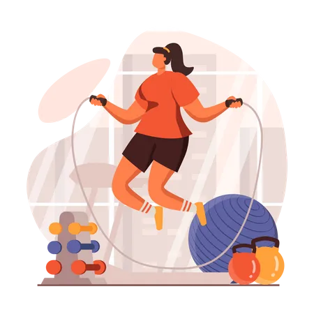 Woman skipping rope at gym  Illustration