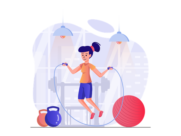 Woman skipping rope at gym  Illustration