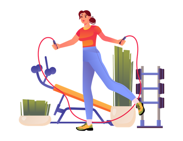 Woman skipping rope at gym  Illustration