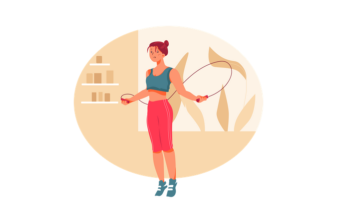 Woman skipping rope at home  Illustration