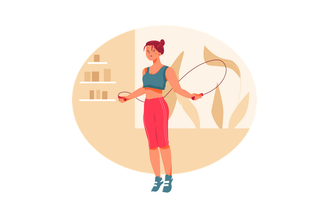 Woman skipping rope at home  Illustration