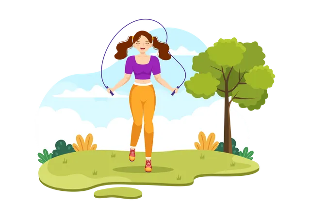 Woman Skipping Rope in park  Illustration