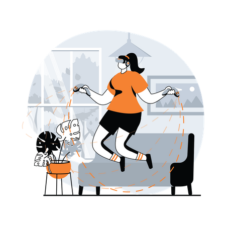 Woman skipping rope using VR headset Illustration