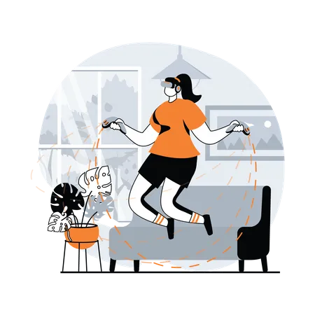 Woman skipping rope using VR headset  Illustration